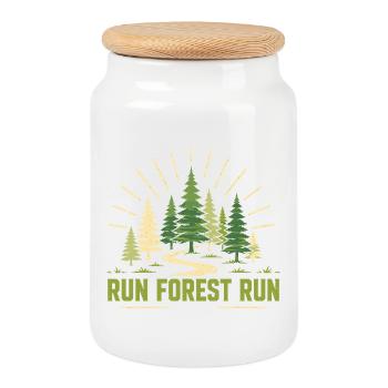 Trailrunning – Run Forest Run - Keksdose mit Holzdeckel - Weiß - Vorne