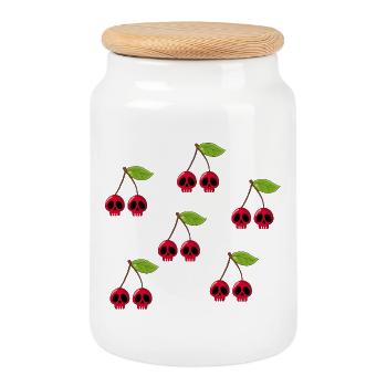 Cérises Crâne Colorées - Boîte à biscuits avec couvercle en bois - blanc - Devant