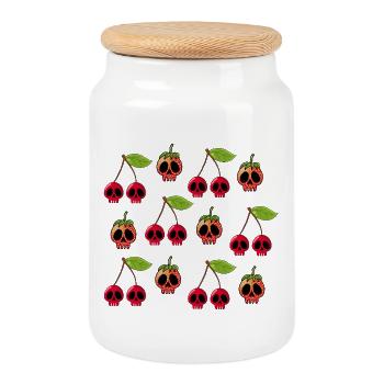 Crânes de fraises et de cerises manga - Boîte à biscuits avec couvercle en bois - blanc - Devant