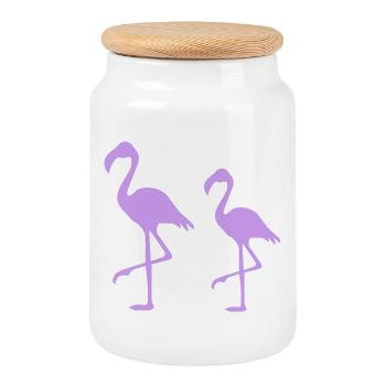 Silhouettes de Deux Flamants Rose - Boîte à biscuits avec couvercle en bois - blanc - Devant