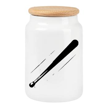 Baseballschläger Skizze - Keksdose mit Holzdeckel - Weiß - Vorne