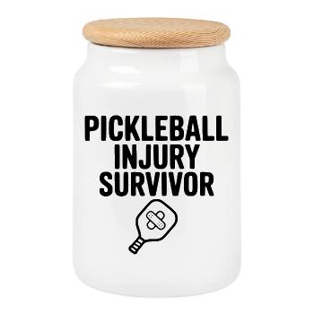 Survivant d’une blessure au pickleball - Boîte à biscuits avec couvercle en bois - blanc - Devant