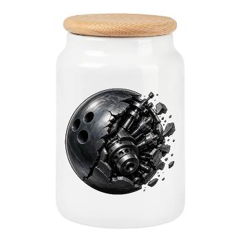 Mécanique principale de l’étoile de la machine à boule de bowling - Boîte à biscuits avec couvercle en bois - blanc - Devant