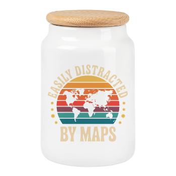  Easily Distracted By Maps Retro Weltkarte Vintage - Keksdose mit Holzdeckel - Weiß - Vorne