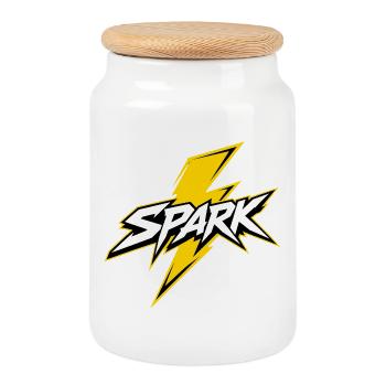 Logo de la bande dessinée Spark Blitz - Boîte à biscuits avec couvercle en bois - blanc - Devant