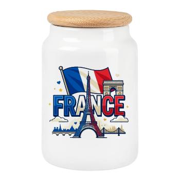 France Eiffelturm T-Shirt – Monuments Paris - Keksdose mit Holzdeckel - Weiß - Vorne