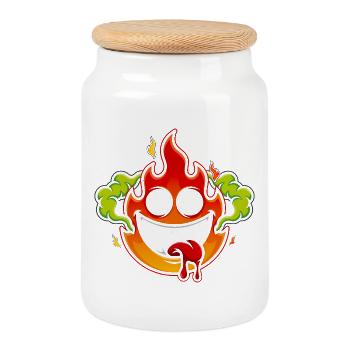 Monstre de Feu Fou - Boîte à biscuits avec couvercle en bois - blanc - Devant
