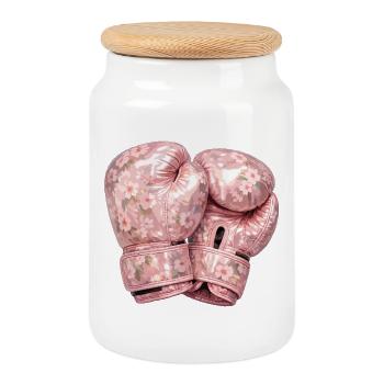 Floral boxing gloves - Cookie Jar with Wooden Lid - white - Front