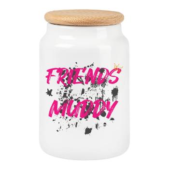 Friends that get muddy Race Schlammlauf Mud Run - Cookie Jar with Wooden Lid - white - Front