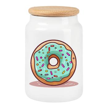 Donut Mintblau Glanz - Keksdose mit Holzdeckel - Weiß - Vorne