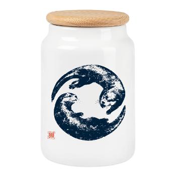Zen Otter mit Kanji Stempel - Keksdose mit Holzdeckel - Weiß - Vorne