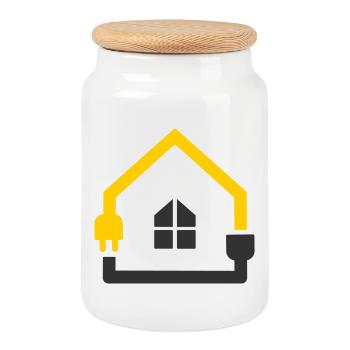 Elektriker Haus Steckdose Smart Home - Keksdose mit Holzdeckel - Weiß - Vorne