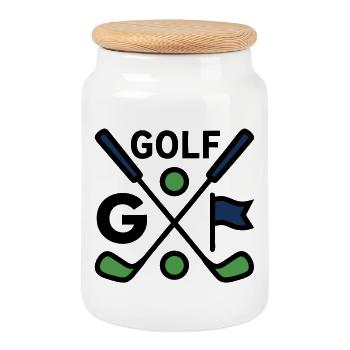 Golfschläger Golfsport Golfclub Herrenausflug - Keksdose mit Holzdeckel - Weiß - Vorne