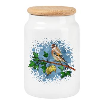 Colorful bird - Cookie Jar with Wooden Lid - white - Front