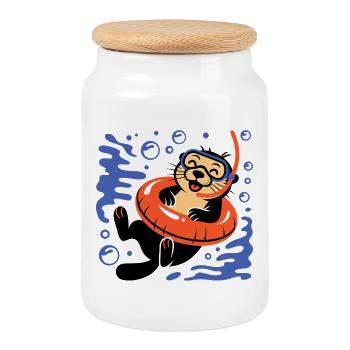 Loutre drôle avec des lunettes de plongée - Boîte à biscuits avec couvercle en bois - blanc - Devant