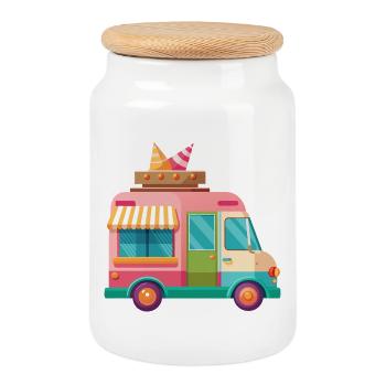 Camions à sucets - Boîte à biscuits avec couvercle en bois - blanc - Devant