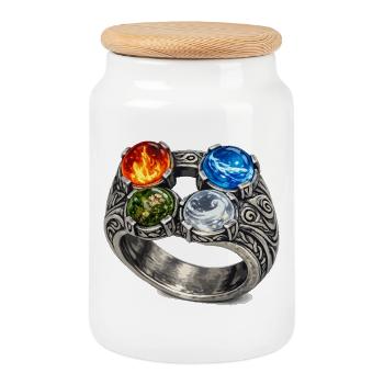 Four Elements Ring with Gemstones - Cookie Jar with Wooden Lid - white - Front