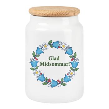 Frohes Mittsommerblumenkranz - Keksdose mit Holzdeckel - Weiß - Vorne
