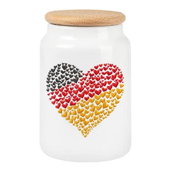 Herzmosaik der deutschen Flagge - Keksdose mit Holzdeckel - Weiß - Vorne