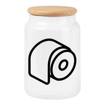 Toilettenpapierrolle - Keksdose mit Holzdeckel - Weiß - Vorne