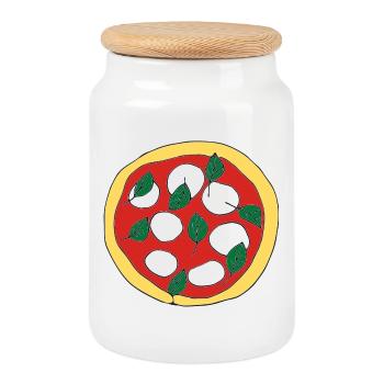 Pizza Margherita Basil - Cookie Jar with Wooden Lid - white - Front