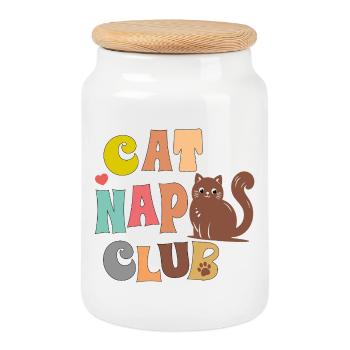 Club du Chat - Boîte à biscuits avec couvercle en bois - blanc - Devant