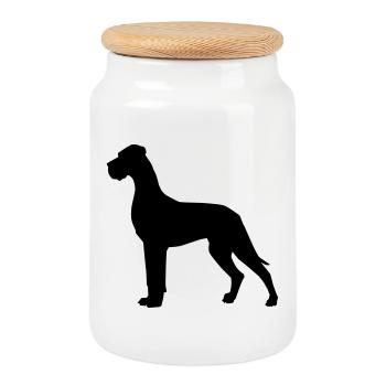 Dogue allemand - Boîte à biscuits avec couvercle en bois - blanc - Devant