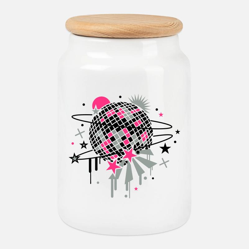 Disco Ball - Cookie Jar with Wooden Lid - white