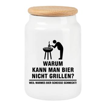 Why can not grilling beer? - Cookie Jar with Wooden Lid - white - Front