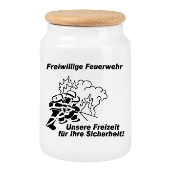 Freiwillige Feuerwehr , Freizeit für Ihre S (25) - Keksdose mit Holzdeckel - Weiß - Vorne