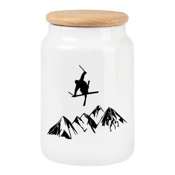 Coureur de montagne à ski - Boîte à biscuits avec couvercle en bois - blanc - Devant