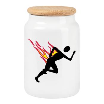 Jogger mit Flammen - Keksdose mit Holzdeckel - Weiß - Vorne