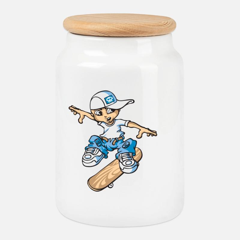 Skater boy - Cookie Jar with Wooden Lid - white