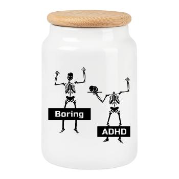 Boring vs ADHD - Cookie Jar with Wooden Lid - white - Front