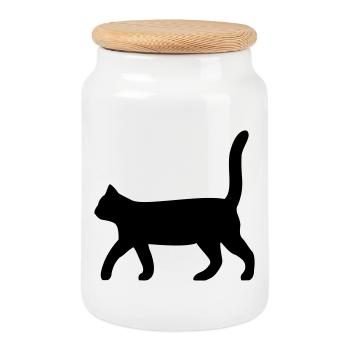 black cat - Cookie Jar with Wooden Lid - white - Front