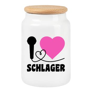 I Love Schlager  - Keksdose mit Holzdeckel - Weiß - Vorne