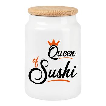 sushi - Cookie Jar with Wooden Lid - white - Front