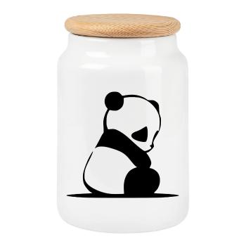 panda - Cookie Jar with Wooden Lid - white - Front