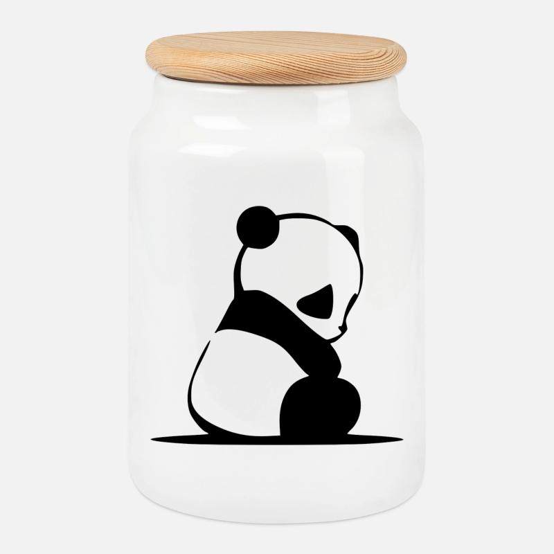 panda - Cookie Jar with Wooden Lid - white