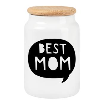 Best Mom - Best Mom - Mommy - Mom - Mother's Day - Cookie Jar with Wooden Lid - white - Front