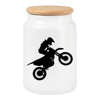 Bild eines Motocross-Fahrers # - Keksdose mit Holzdeckel - Weiß - Vorne