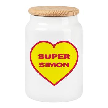 Super Simon - Boîte à biscuits avec couvercle en bois - blanc - Devant