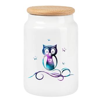 Galaxy Eule mit Sternen, Herz und Tribal - Keksdose mit Holzdeckel - Weiß - Vorne