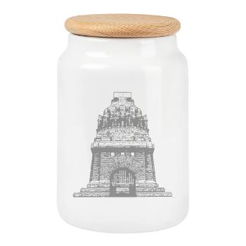 Völkerschlachtdenkmal Leipzig - Keksdose mit Holzdeckel - Weiß - Vorne