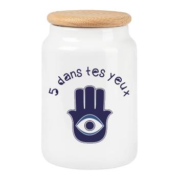 Khamsa : 5 dans tes yeux! - Boîte à biscuits avec couvercle en bois - blanc - Devant