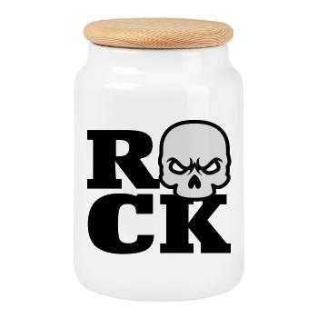 Rock Skull - Cookie Jar with Wooden Lid - white - Front