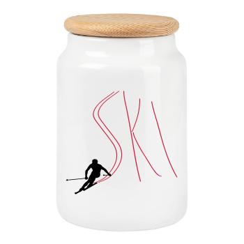 Ski - Boîte à biscuits avec couvercle en bois - blanc - Devant