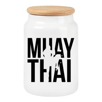 muay thai - Keksdose mit Holzdeckel - Weiß - Vorne