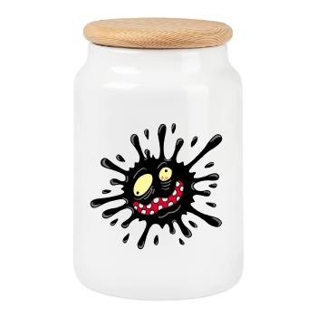 Monstre tache d'encre - Boîte à biscuits avec couvercle en bois - blanc - Devant