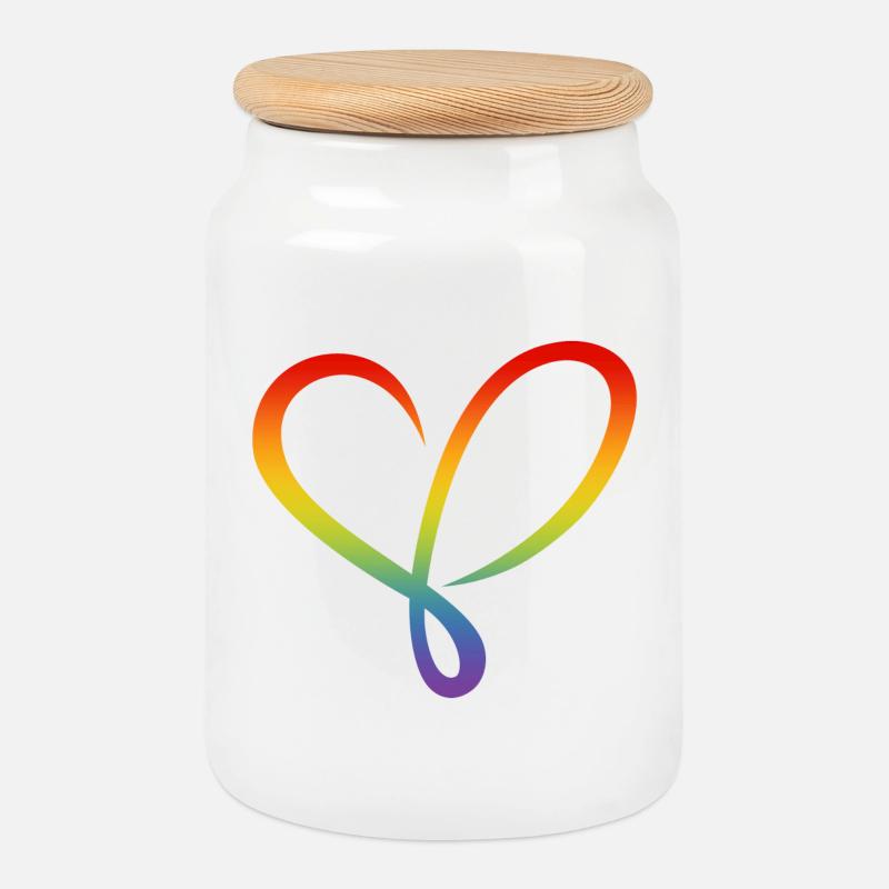 Regenbogen Herz - Keksdose mit Holzdeckel - Weiß